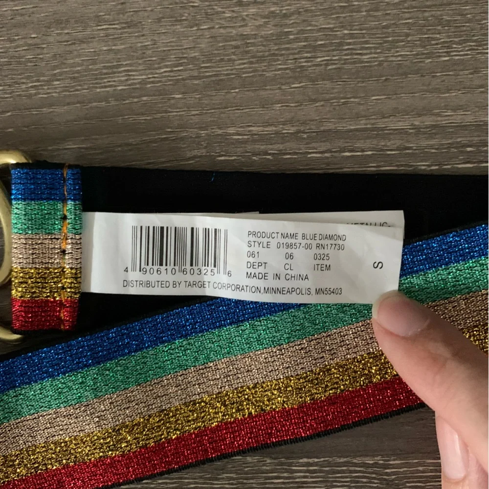 Wild Fable Rainbow Metallic Belt S Stretch Gold Glitter Pride